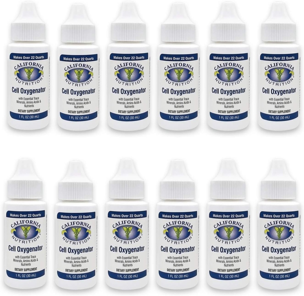 Oxygène cellulaire 1 Fl Oz bouteille (paquet de 12), concentré d'aliments cellulaires gouttes d'eau d'oxygène liquide, supplément alimentaire nutritionnel, système immunitaire Suport, acides aminés et minéraux traces