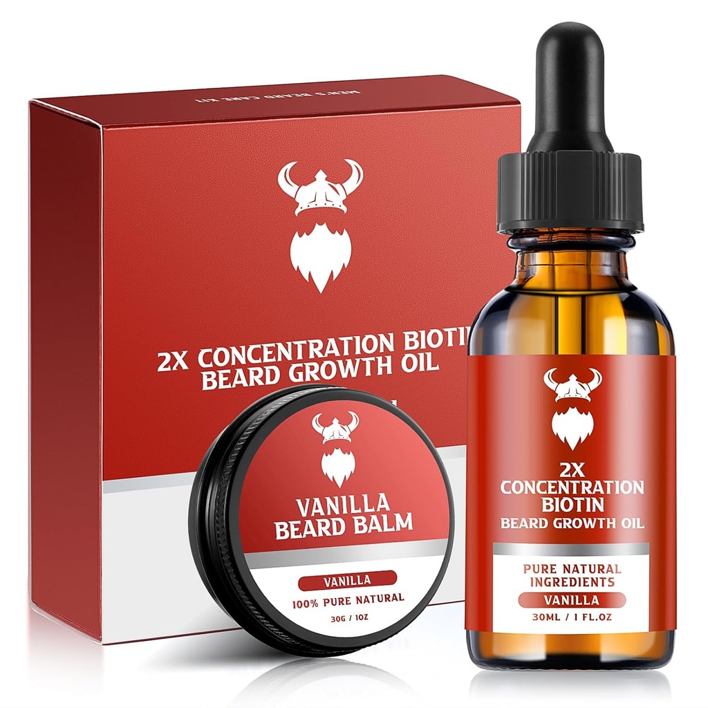 Bart Growth Kit - 2X Konzentration Biotin für Männer, natürliche Zutaten mit Argan Öl, Jojoba Öl und Vitamin (Vanilla)
