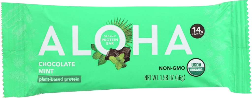Aloha Organic Chocolate Mint Protein Bars, 14g pflanzliches Protein, USDA Certified Organic, Gluten Free & Non-GMO, 56 Gm (Pack von 12)