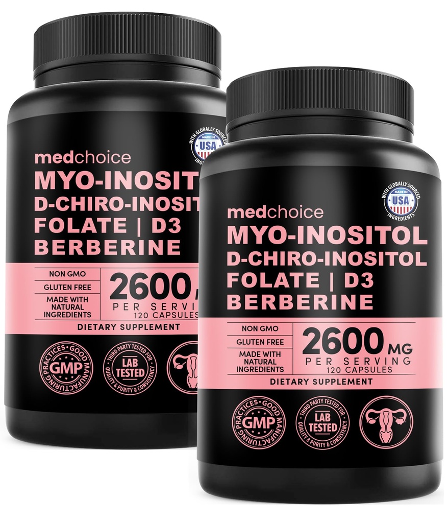 14-in-1 Inositol Ergänzung & Hormon Unterstützung für Frauen - 40:1 Myo-inositol & D-Chiro Inositol Ovarian Unterstützung Kapseln für Hormon Balance mit Folat, Vitamin D und B12 (120 Graf) (Pack von 2)