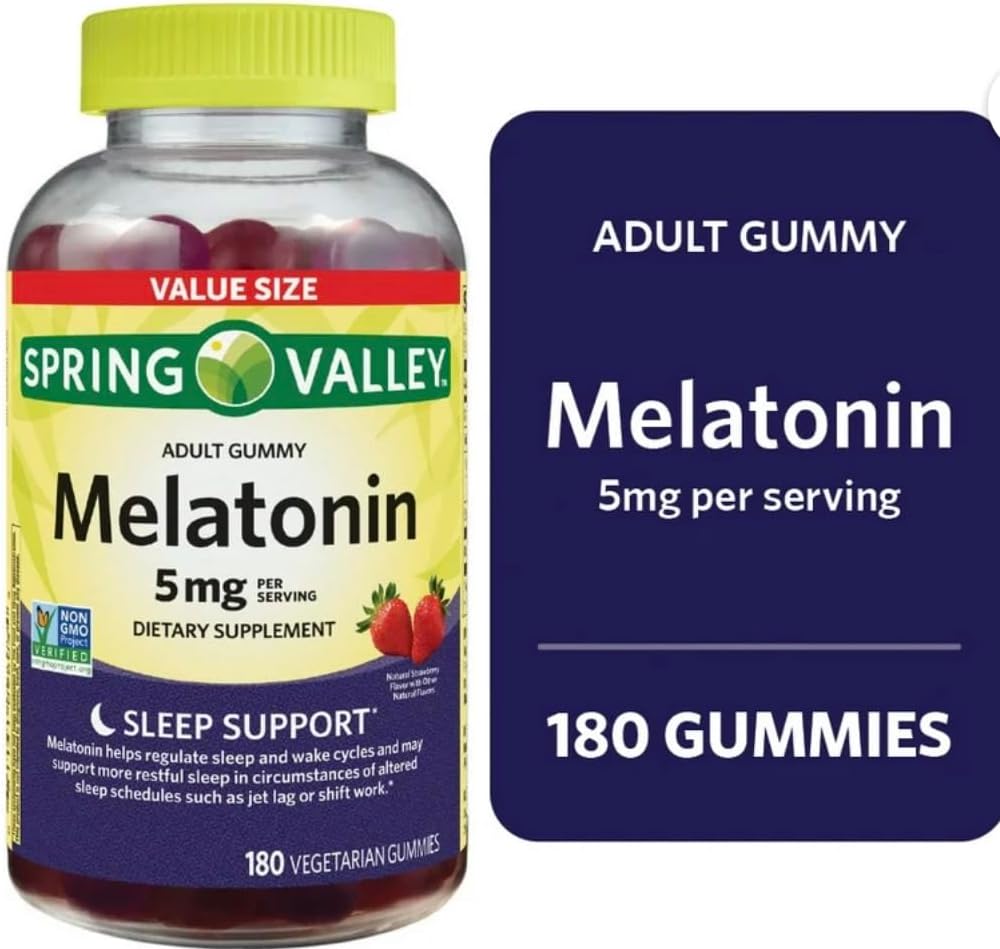 Soring Valley Melatonin Gummi, Non GMO, Erdbeeren Geschmack, 5 mg, 180 Count