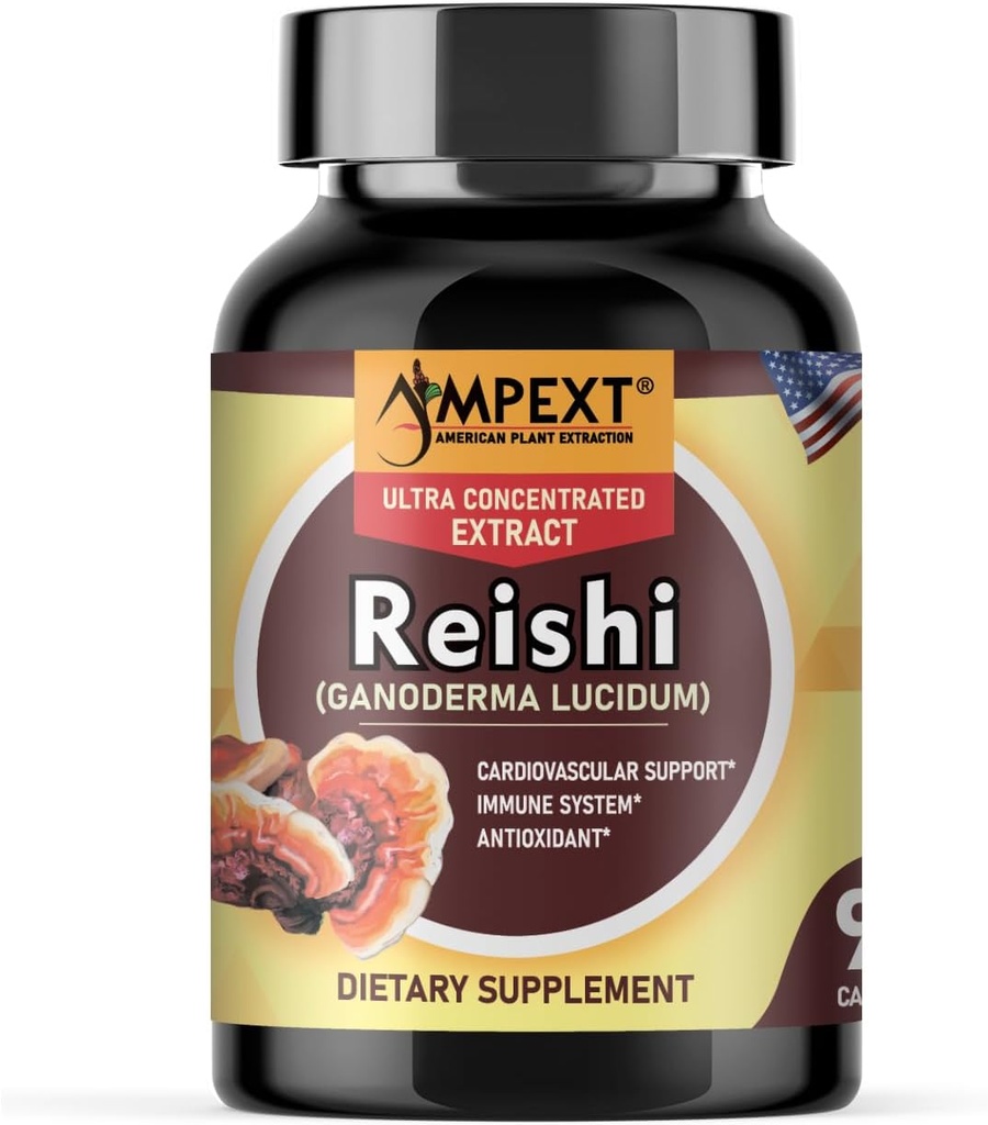 Reishi Pilzextrakt - Premium-Qualität, Nur Fruchtkörper, Antioxidans, Pmonotes Langlebigkeit, Immunität Booster, Energie & Vitalität, Entfernt Fatigue, 90 Veg Caps.