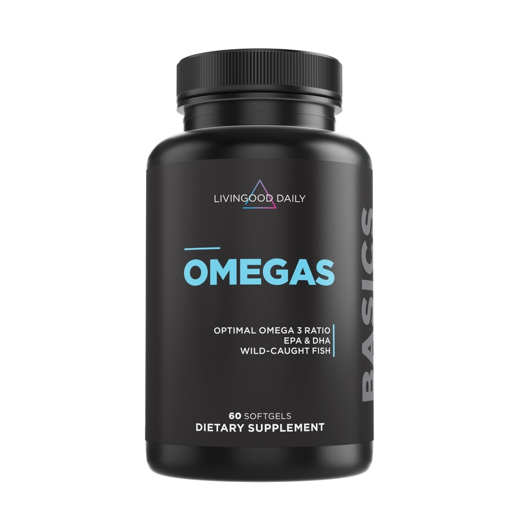 Supplément quotidien d'huile de poisson de Livingood Omega 3, EPA et Dha de poissons sauvages capturés, acides gras Omega 3 pour le cœur, le cerveau et la santé articulaire pour les hommes et les femmes, sans gluten, 30 jours d'approvisionnement, 60 softgels