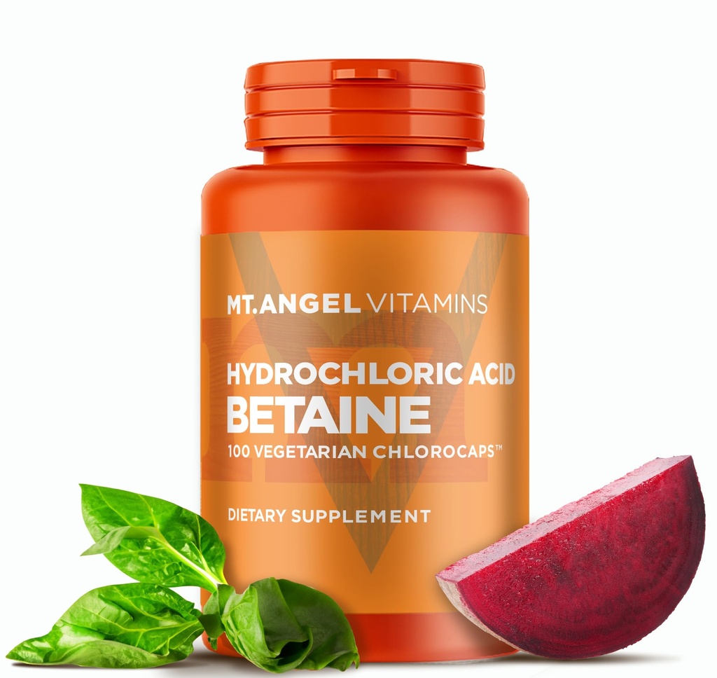 Mt. Vitamines Angel - Bétaïne acide chlorhydrique, soutient la digestion saine et les jus gastriques (100 Chlorocaps végétariens)