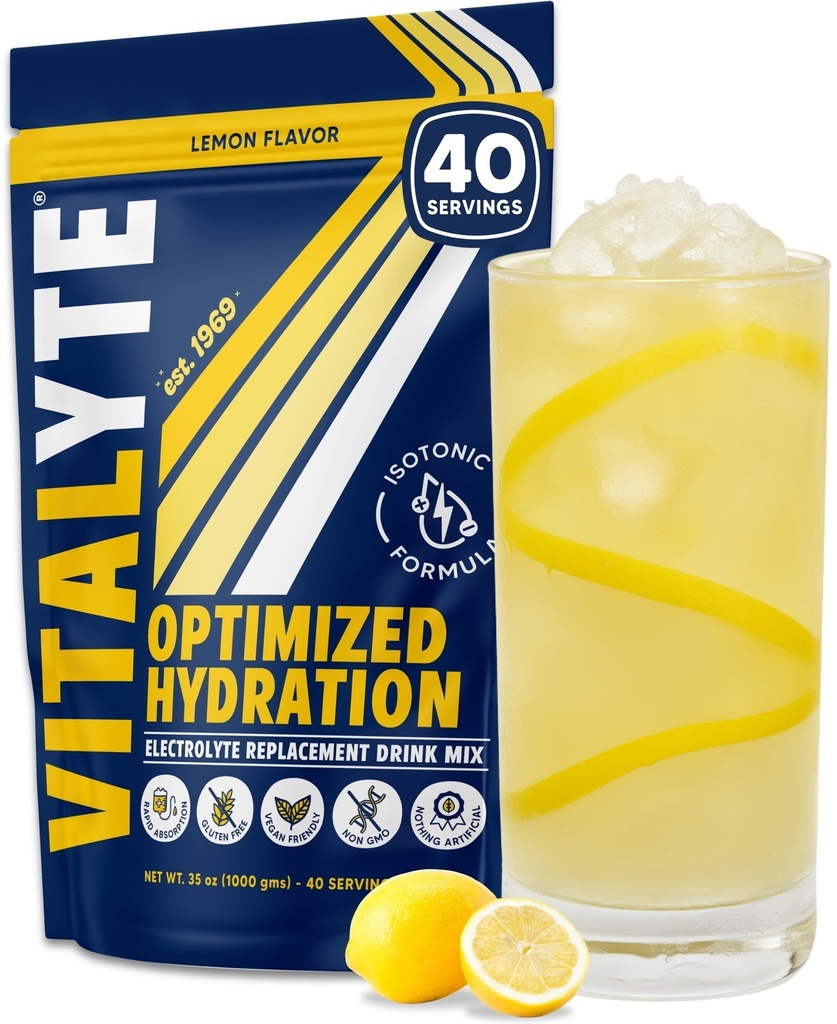 Vitalyte Elektrolyt-Pulver-Getränk-Mischung, Isotonic Elektrolyt Hydration Mix, Gluten Free Post Workout-Pulver-Mischung, Packung von 1, 35 Unzen, Zitronengeschmack