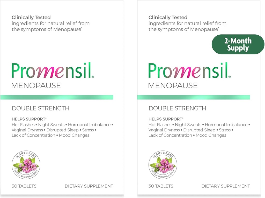 Promensil Menopause Double Strength Supplements für Damen - Red Clover Isoflavones, Hilft Hot Flashes, Night Sweats, Restlessness - 30 Count (Pack von 2)