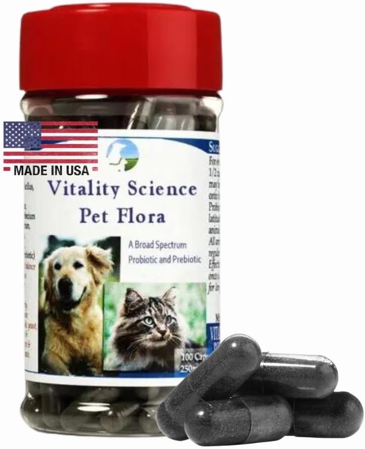 Vitalität Wissenschaft Tier Flora – Natürliche Probiotika für Katzen & Hunde | Verdauungsunterstützung Ergänzung | Cat Constipation & Dog Gas Relief | Daily Gut Health Probiotic (250 Kapseln)