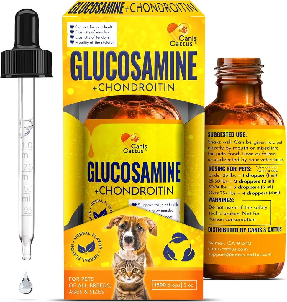 Glucosamin für Katzen | Dog Joint Liquid Supplement | Cat Joint Supplement | Glucosamin für Hunde Flüssigkeit | Kräuter Geschmack | 2 Oz