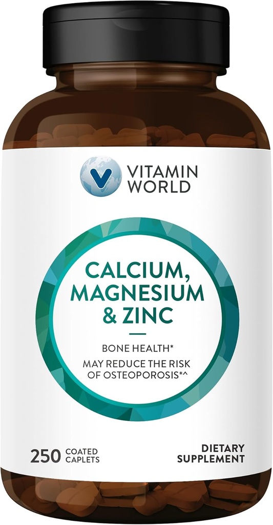 Vitamin World Calcium Magnesium Zink"Promotes Knochengesundheit 250 beschichtete Kapseln