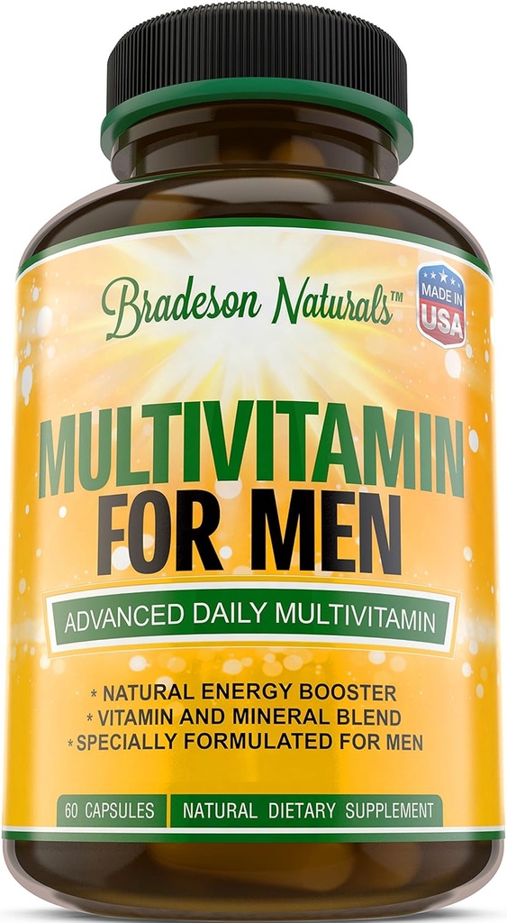 Multivitamin Supplement für Energie, Fokus und Leistung von Männern. Mens Vitamine A, C, D, E & B12, Zink, Calcium, Magnesium & More. Multi Vitamin 60 Kapseln in den USA hergestellt