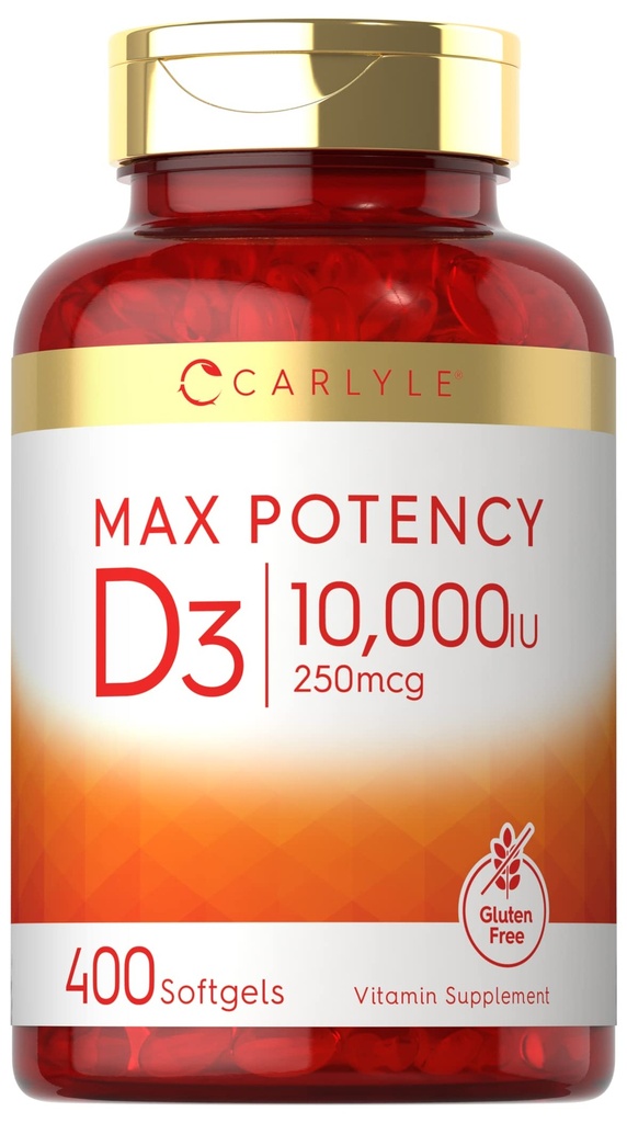 Carlyle Vitamin D 10000 IU 400 Softgels | Wertgröße | Max Potency | Non-GMO, Glutenfreie Ergänzung