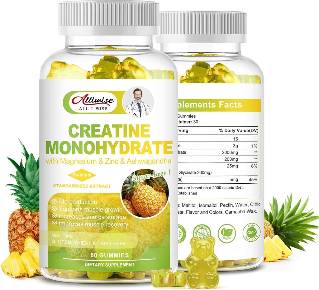 Zuckerfreies Kreatin-Monohydrat für Männer & Frauen, Kreatin-Monohydrat-Komplex-Ergänzung mit Magnesium & Zink & Ashwagandha, für Muskelwachstum & Stärke, Energie, Pre Workout-Ergänzung