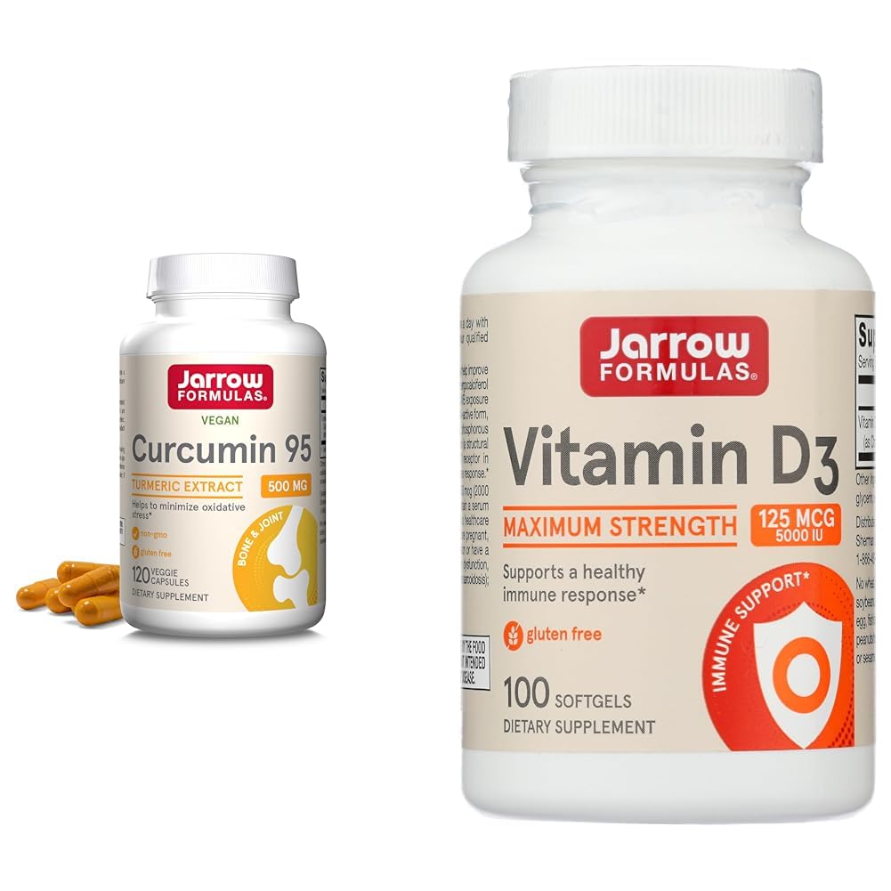 Jarrow Formulas Curcumin 95 500mg - Bis zu 120 Portionen (Veggie Caps) & Vitamin D3 125 mcg (5000 IU) - 100 Servierungen (Softgels)