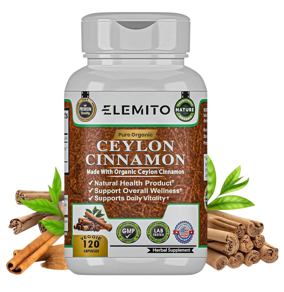 Ceylon Cinnamon Capsules, Energy, Heart & Metabolism Support, Certified Organic Ceylon Cinnamon Pills, Non-GMO, Vegan, Gluten-Free - 120 Kapseln