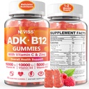 Methylierte Multivitamin Frauen Männer, Vitamin D3 K2 5000IU / 10,000IU, B12 5000 mcg 2500mcg, K2 (MK-7) 240mcg- ADK+Methyl Vitamin B12, Vegan D3,Vitamin A,C,Zinc Eye,Bone,Energy,Immun, Sugar-Free Gummis