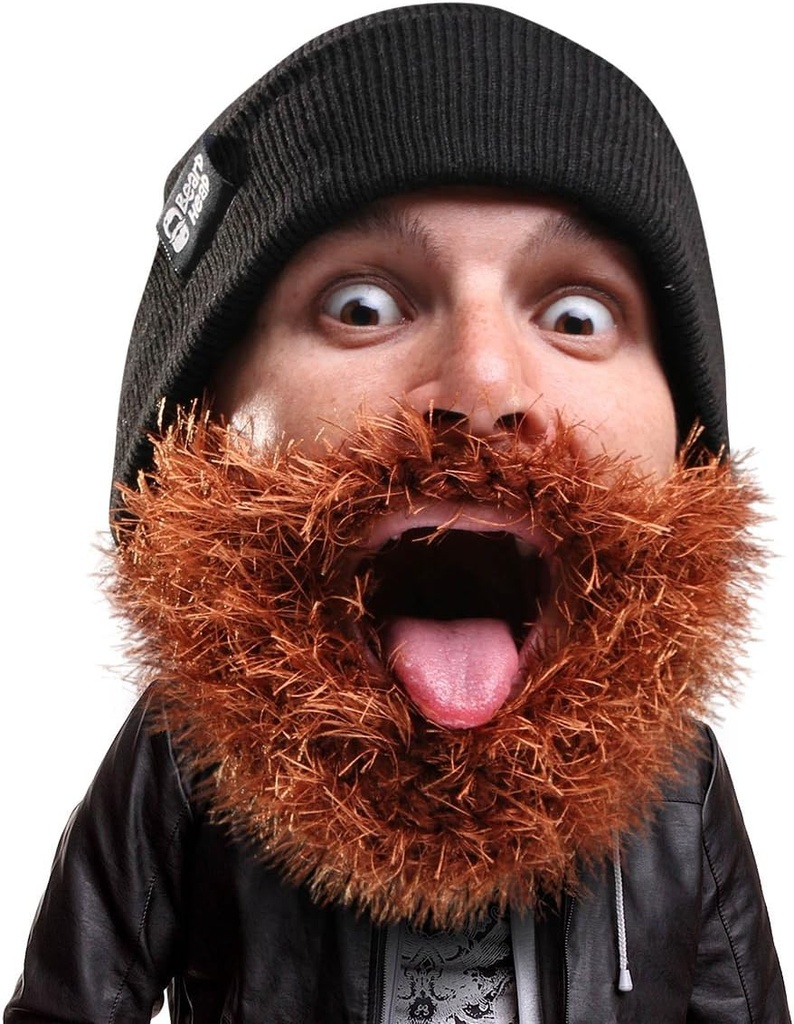 Bart Kopf Bushy Biker Bart Mütze - Funny Knit Hut und Fake Bart Kostüm Schwarz