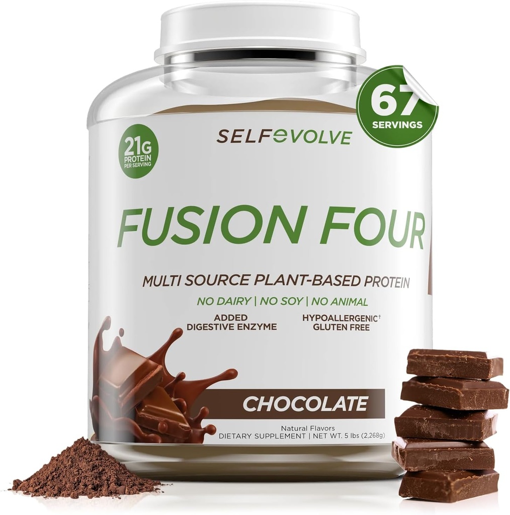 Fusion Four Vegan Protein Powder - 21g Pflanzenbasiertes Proteinpulver - Glutenfrei, Molkefrei und Sojafrei, Pea Protein mit BCAA's - Chocolate Flavored - 5lbs