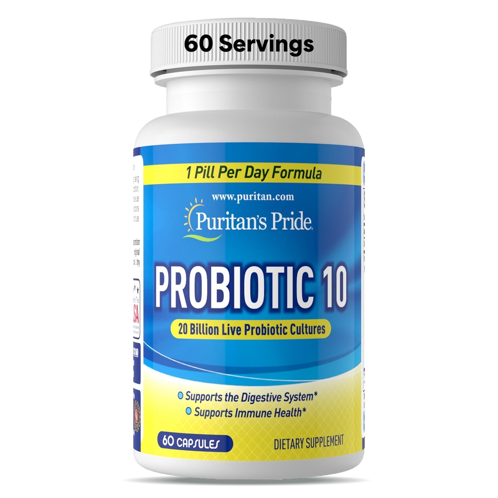 Puritan's Pride Probiotic 10 mit Vitamin D helfen Immunsystem Gesundheit*, 60 Zähler, Weiß