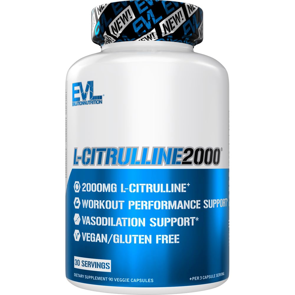 Evlution L-Citrulline2000 Nitric Oxid Ergänzung für Männer Ernährung Hohe Festigkeit L Citrulline Kapseln für verbesserte Muskelkraft Erholung und Intensivpumpen - Pflanzenbasierte Nitric Oxid Booster