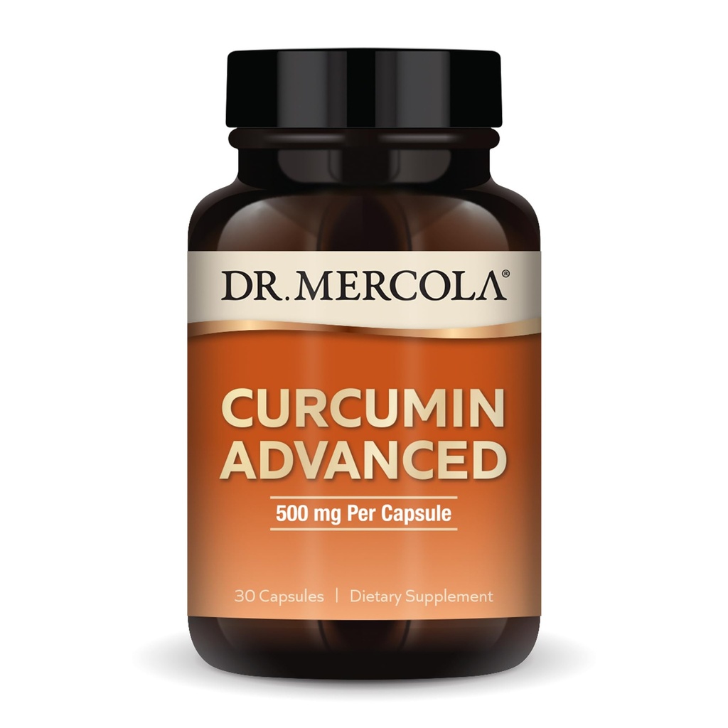 Dr. Mercola Curcumin Advanced - 500 mg Curcumin Root Extract - 95% Curcuminoids - For Vision Health, Digestion & Focus - Sustained Release - Non-GMO, Gluten-Free & Soy-Free - 30 Kapseln (30 Portionen)