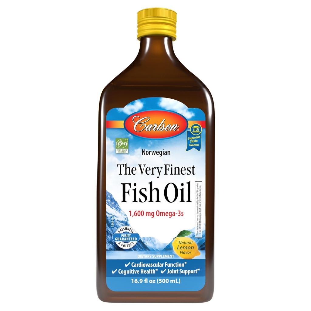 Carlson - L'huile de poisson très fine, 1600 mg Oméga-3s, supplément liquide, norvégien, sauvage, source durable, citron, 16,9 Fl Oz