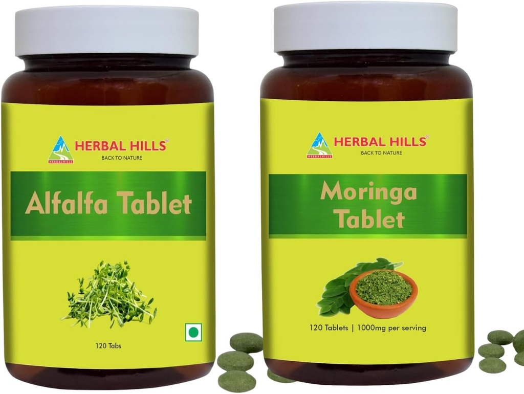 HERBAL HILLS Alfalfa Tablet und Moringa Blatt Tablet Pack von 2 Combo