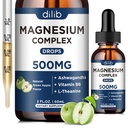 Triple Magnesium Complex Supplement-Magnesium Glycinate, Citrate, Malate Liquid Drops 500mg mit Ashwagandha, L-Theanin, B6 für Calm, Stress Relief, Schlaf, Muskelunterstützung-Green Apple Flavor
