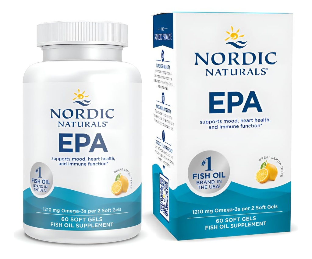 Nordic Naturals EPA, Lemon - 60 gels mous - 1210 mg Oméga-3 - Formule de l'EPA à haute intensité pour une humeur positive, une santé cardiaque et une immunité saine - 30 portions