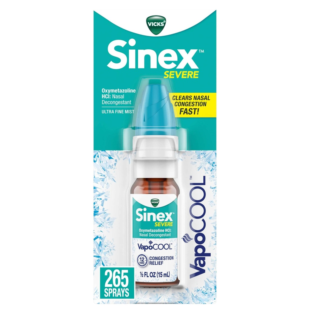 Vicks Sinex SEVERE Nasenspray mit VapoCOOL, beruhigende Vicks Vapors, Dekongestant Medicine, Relief von Stuffy Nose durch Kalt oder Allergiker, & Nasal Congestion, Sinus Pressure Relief, 265 Sprays