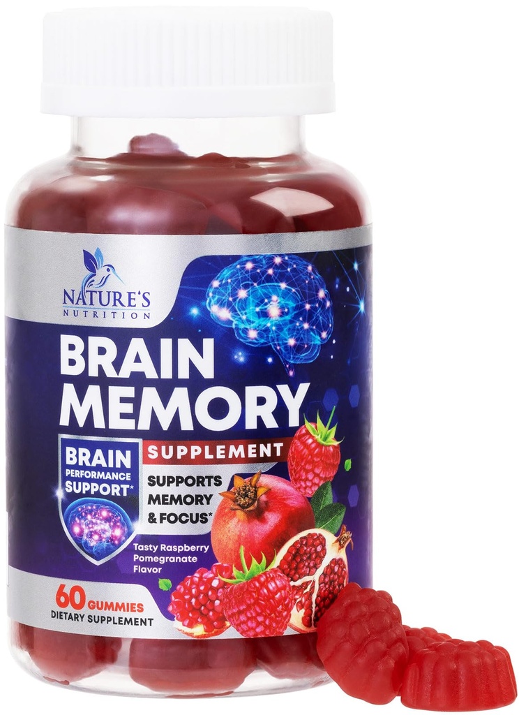 Brain Supplements for Memory & Focus Gummies - Brain Health Clarity with B6 B12 & Phosphatidylserine - Natural Nootropics Cognitive Concentration & Alertness Support Vitamins - 60 Vegan Gummies