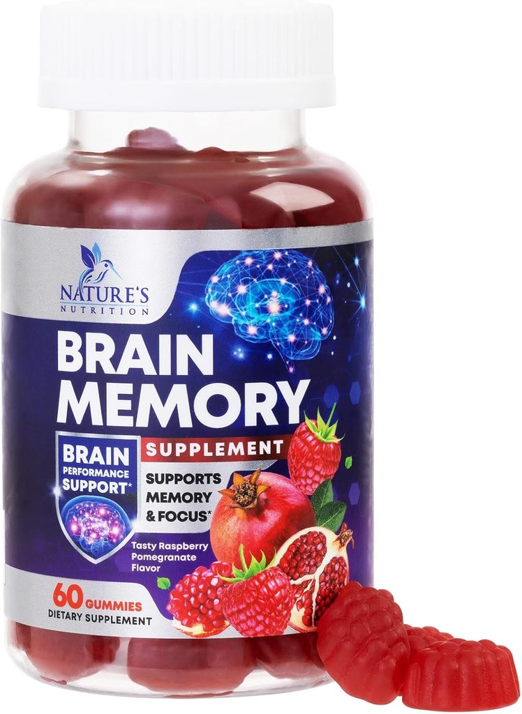 Suppléments Cerveau pour la Mémoire et les Gummies de Focus - Clarté B6 B12 et Phosphatidylsérine - Nootropiques naturelles Concentration cognitive et alerte Soutien Vitamines - 60 Gummies Vegan