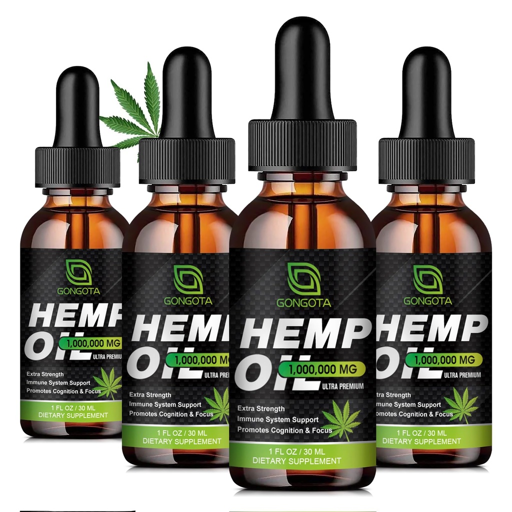 (4-Pack) Hochpotenz Hanföl - 1.000.000 Maximale Stärke - Hilft Entspannung, Stress, Beruhigung, Schlaf - Bio Hanfölextrakt - Vegan, Immunisierungsunterstützung, Non-GMO