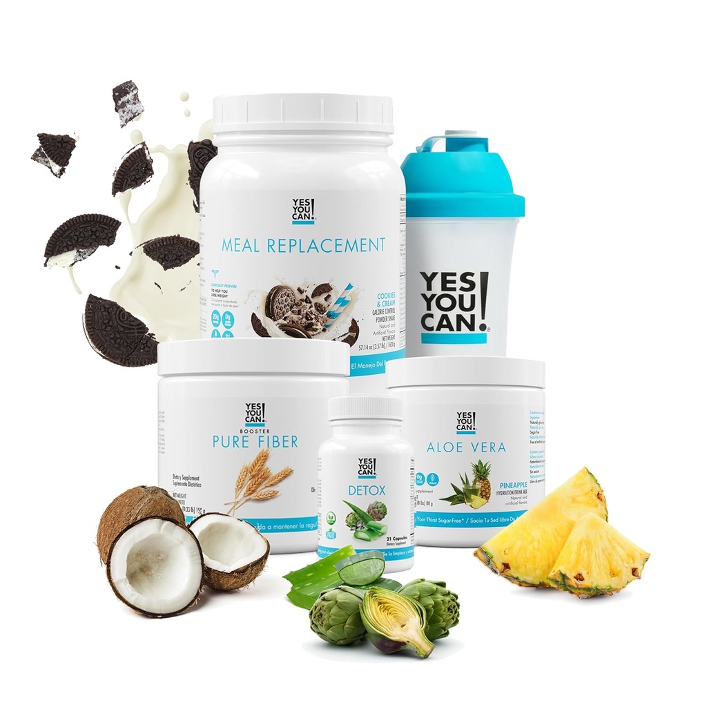 Oui, vous pouvez! Detox Plus Kit (Cookies et crème de remplacement de la viande, Aloe Vera Ananas) - poudre complète de remplacement de repas, booster à haute énergie, supplément de désintoxication d'Aloe Vera, transformation de la santé