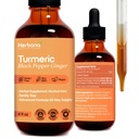 Extrait liquide 3-en-1 curcuma et gingembre, poivre noir - Supplément naturel à base de plantes - Teinture de booster immunitaire et cérébral (2 FL OZ)