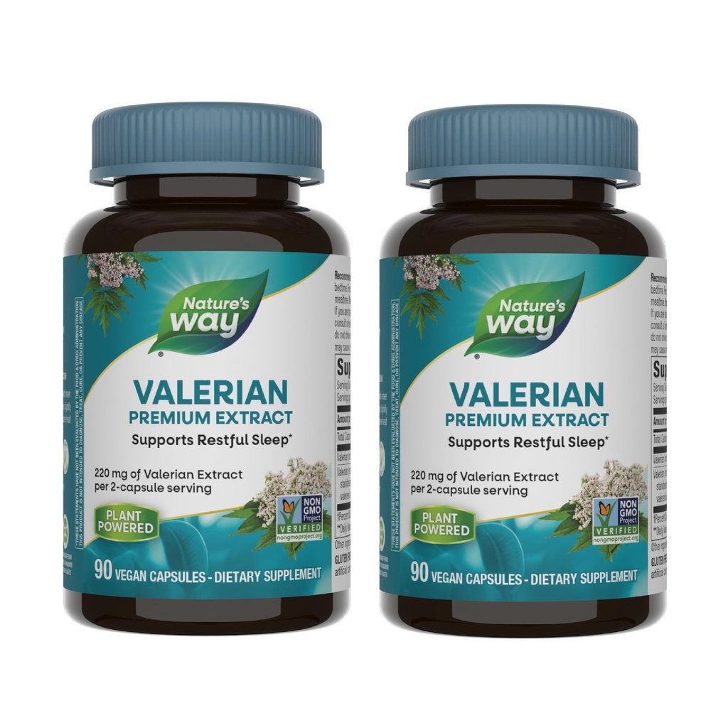 Nature's Way Valerian Premium Extract - 220 mg Valerian Extrakt pro 2-Kapseln Servieren - unterstützt Restful Sleep* - Non-GMO Project Verified - Kräuterergänzungen - Glutenfrei - 90 Kapseln (2 Pack)