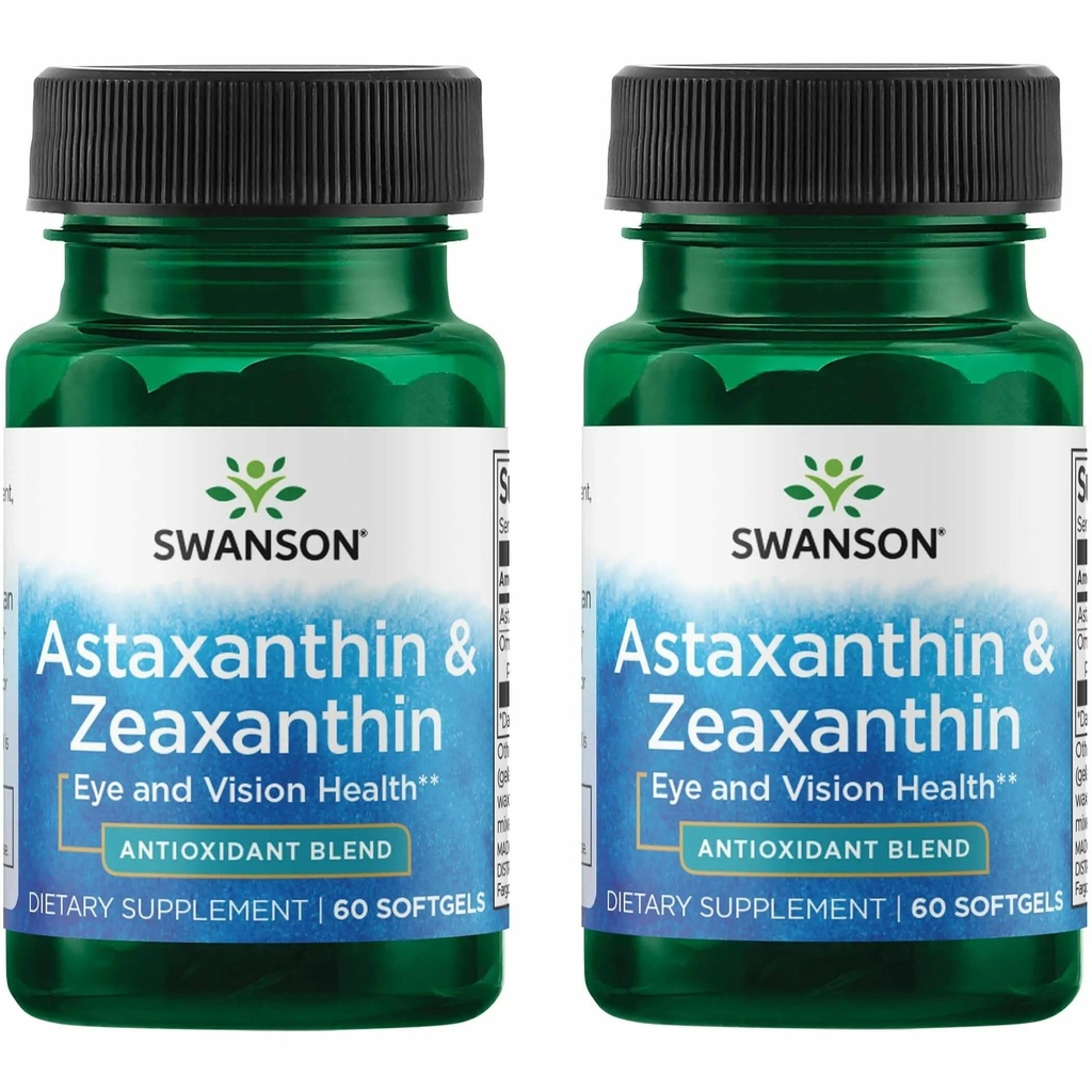 Swanson Astaxanthin & Zeaxanthin Supplément santé pour les professionnels de l'écran-lourd avec 4 mg Astaxanthin & 4 mg OmniXan Zeaxanthin (60 Softgels, 2 Pack)
