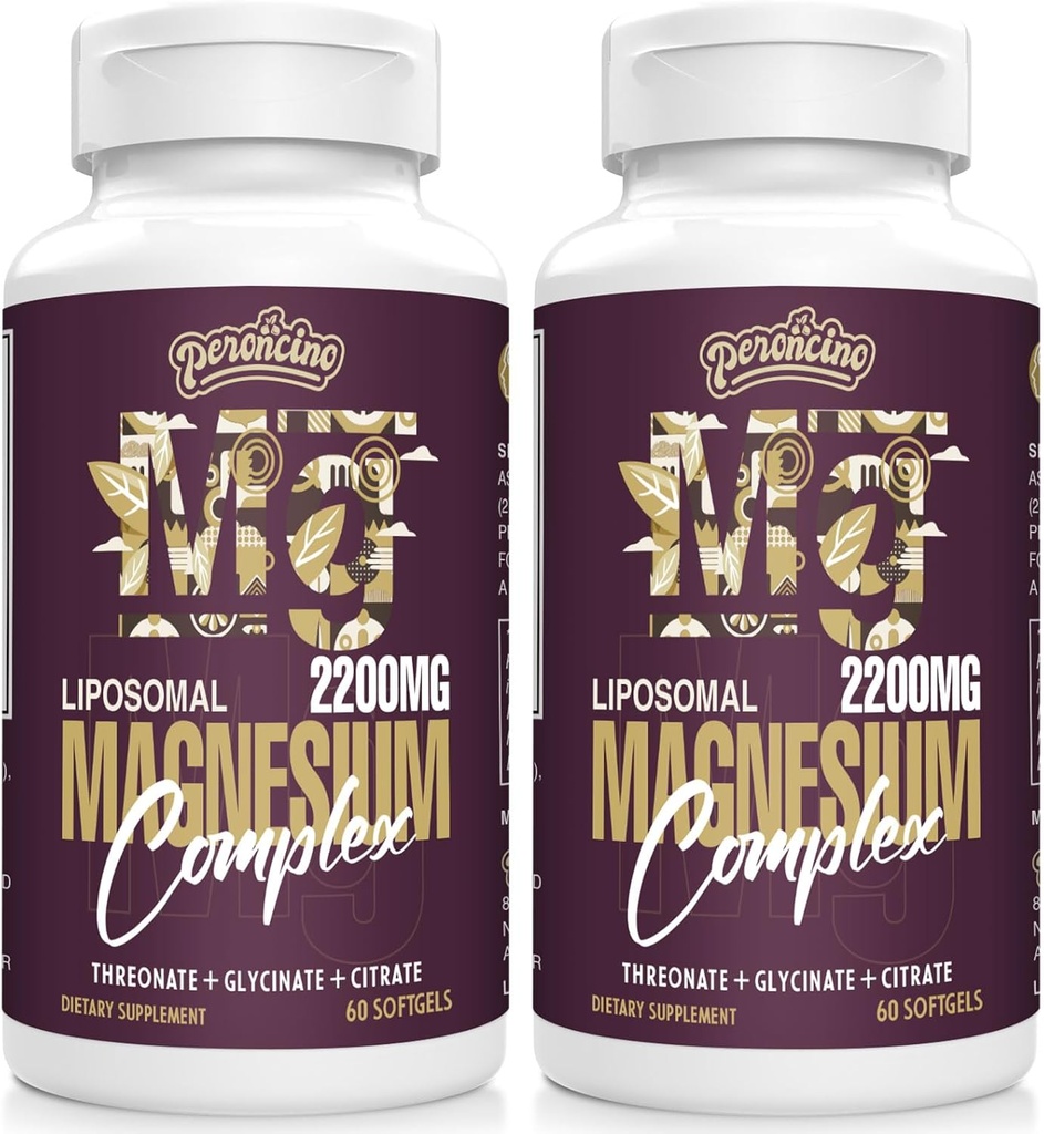 Liposomal Magnesium Complex 2200MG Softgels,Magnesium Threonat, Magnesium Glycinat, Magnesium Citrat, Drei-in-one-Ergänzung, Glutenfrei, 60 Softgels (120 Count (Pack von 2))