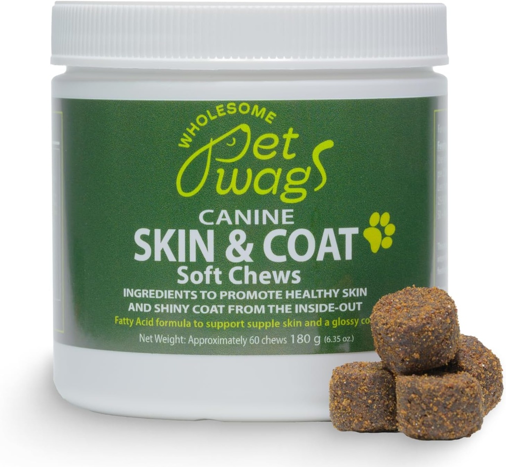 Allergy & Itch Relief für Hunde – Haut & Coat Soft Chews w/Omega-3, Fischöl, Biotin, Collagen – Reduziert Shedding, fördert gesunde Haut & Shiny Fur – 60ct