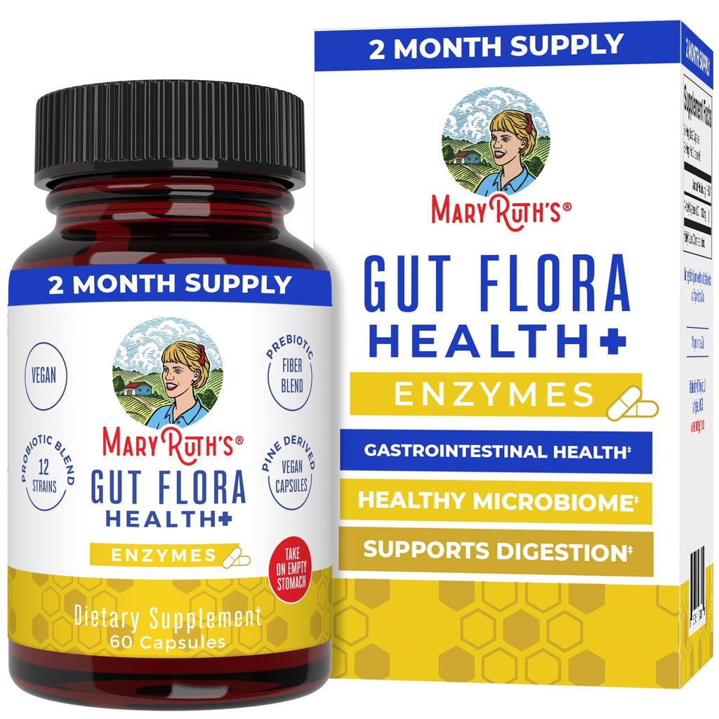 MaryRuth’s Gut Flora Health+ Enzymes | Prebiotic & Probiotic Digestive Enzymes for Healthy Gut Biome & Digestive Support | Gastrointestinal Health | CLP Certified | 60 Capsules | Bis zu 2 Monate Versorgung