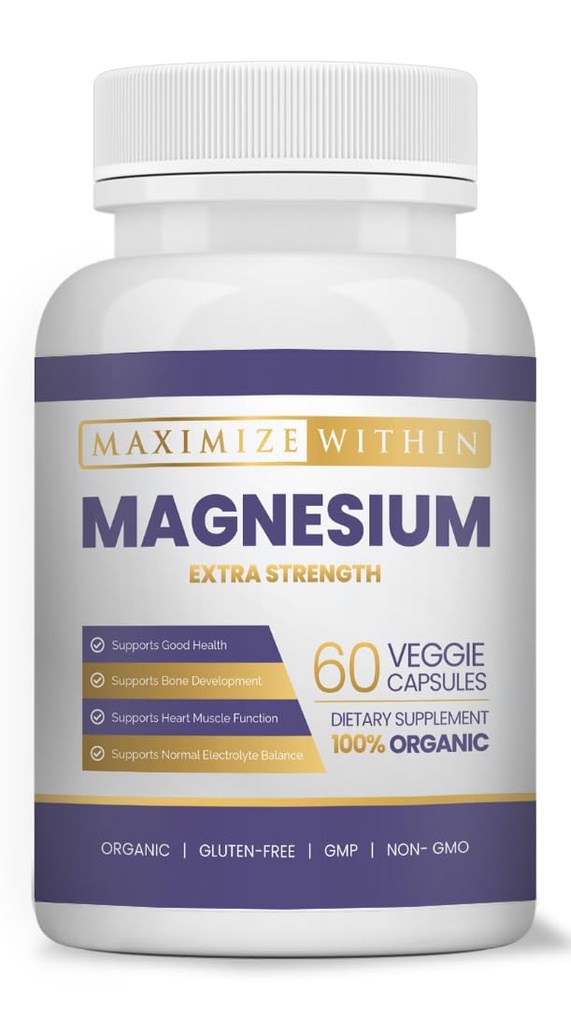 Magnesium Extra Strength Supplement – 600mg Magnesium Glycinat – unterstützt Knochengesundheit, Muskelfunktion – Vegan, Non-GMO – 60 Kapseln