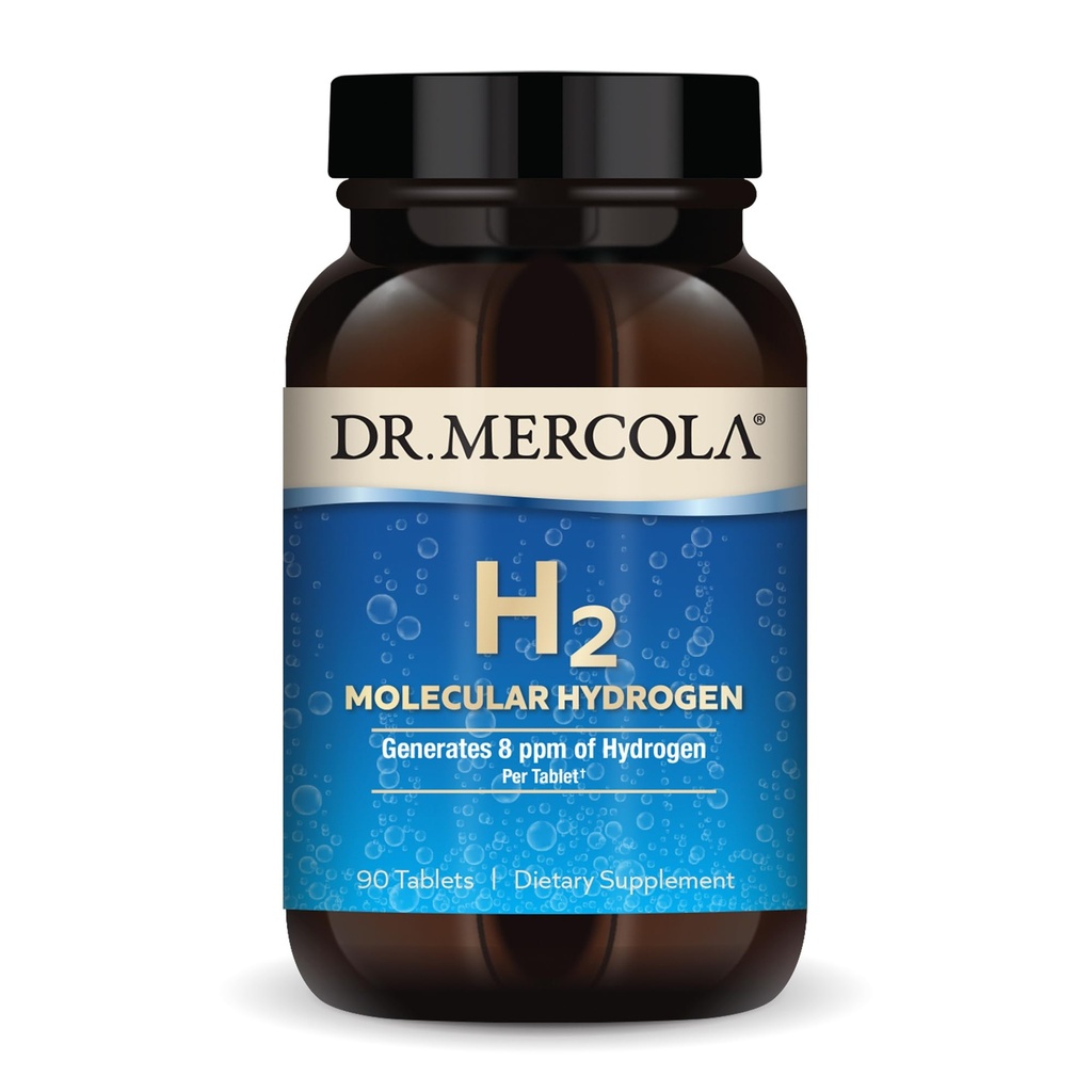 Dr. Mercola H2 Molekularer Wasserstoff - Unterstützt gesundes Altern, Cellular Energy & Brain Gesundheit - mit elementarem Magnesium - GMO-frei, Glutenfrei & Soy-frei - 90 Tabletten (90 Portionen)