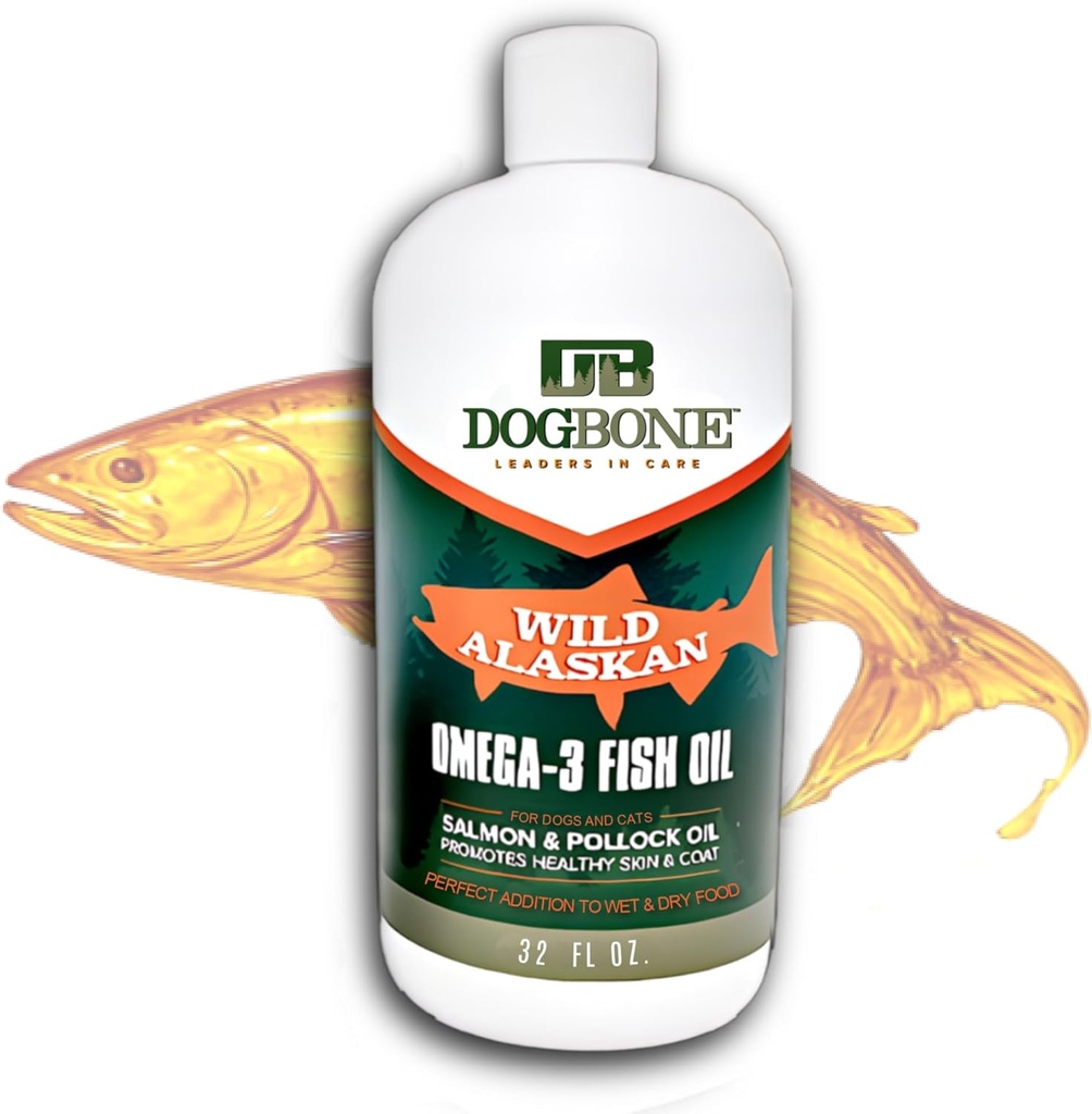DogBone Fischöl für Hunde 32 oz | Lachsöl | Dog Fish Oil | Omega 3 | Dog Joint Supplement | Pet Vitamins and Supplements | Wild Alaskan Lachsöl für Haut und Mantel