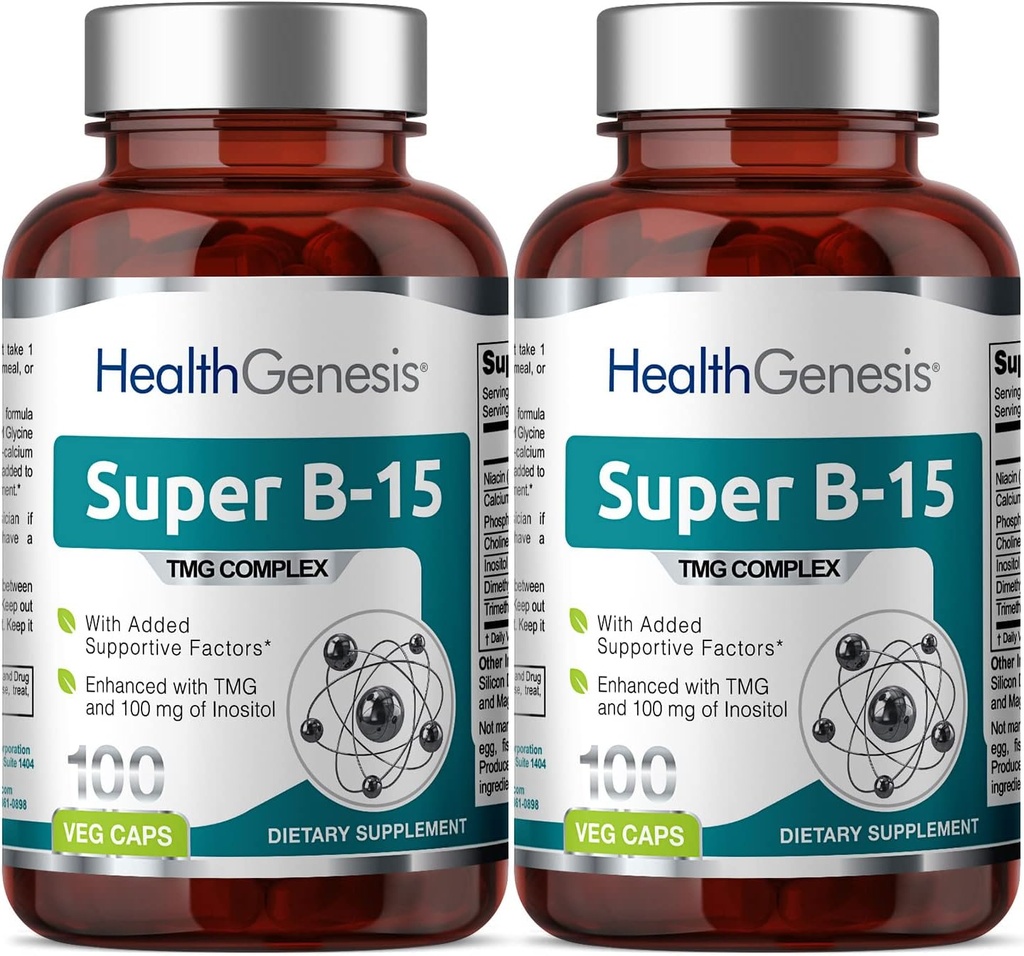 Super B-15 100 Vcaps 2 Pack - Niacin Calcium Choline Inositol DMG TMG - Unterstützt gesunde Sauerstoff-Energie-Level