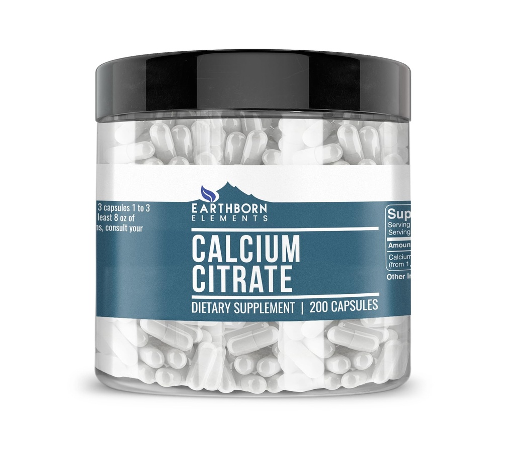 Éléments terriens Citrate de calcium 200 Capsules, pures et non diluées, sans additifs