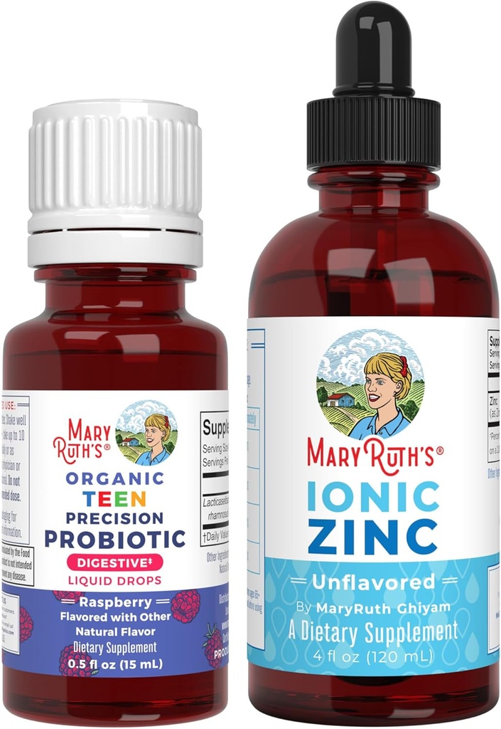 MaryRuth Organics Precision Probiotic for Teens (Raspberry) & Zink Drops | Clean Label Project Verified® | Vitamine für Gut Health, Immununterstützung, & Gesamt Wellness | Vegan, Non-GMO, Gluten Free