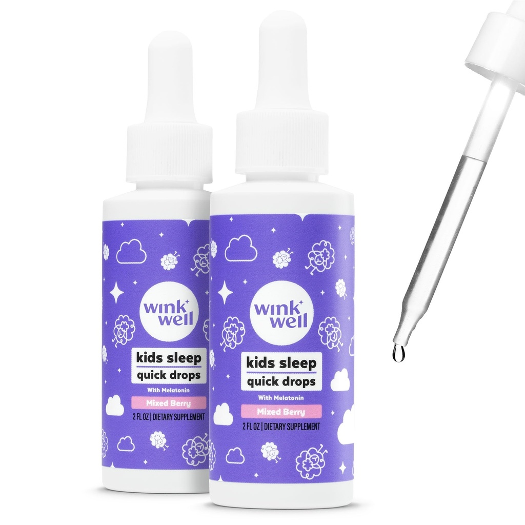 Clin d'oeil enfants gouttes de mélatonine liquide, gouttes de mélatonine naturelle pour les enfants avec 1mg par service de mélatonine liquide pour les enfants, sans drogue et non-Habit formant (2 pack)