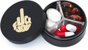 Small Pill Case 3 Compartments, Metal Round Portable Pill Box, Waterproof Travel Pill Organizer, Pocket Purse Medicine Vitamin Holder EDC Container (Black with Finger)