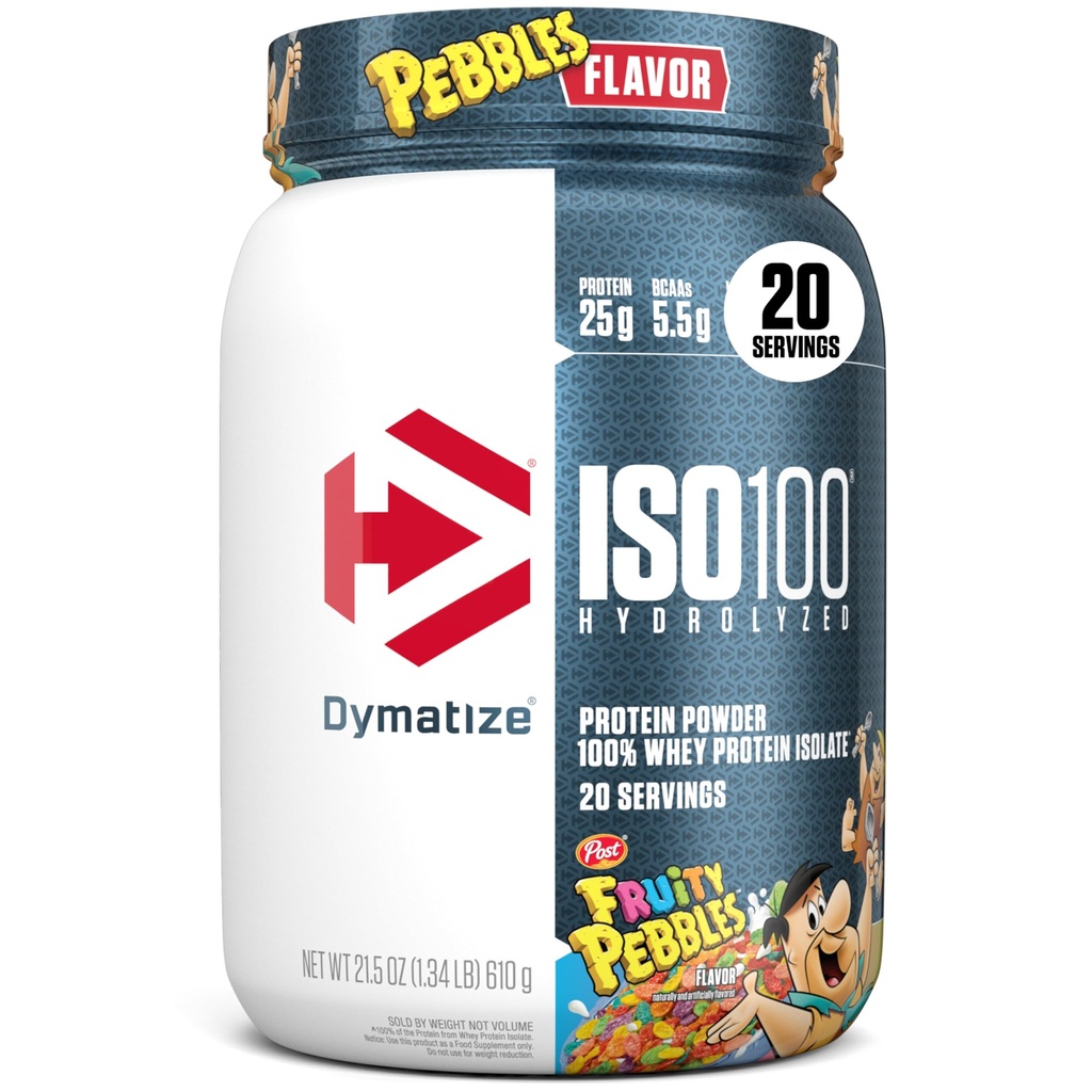 Dymatize x Fruity Pebbles ISO100 Whey Protein Powder Isolate, 25g Protein, 20 Portionen, 5.5g BCAAs, 120 Cal., Glutenfrei, 1g Fett, 1g Zucker, 2g Carb