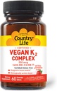 Country Life® Vegan K2-500 mcg, 60 Ct. Kautabletten. Strawberry Flavor - Certified Gluten Free - Certified Vegan von AVA – zur Unterstützung von Knochengesundheit