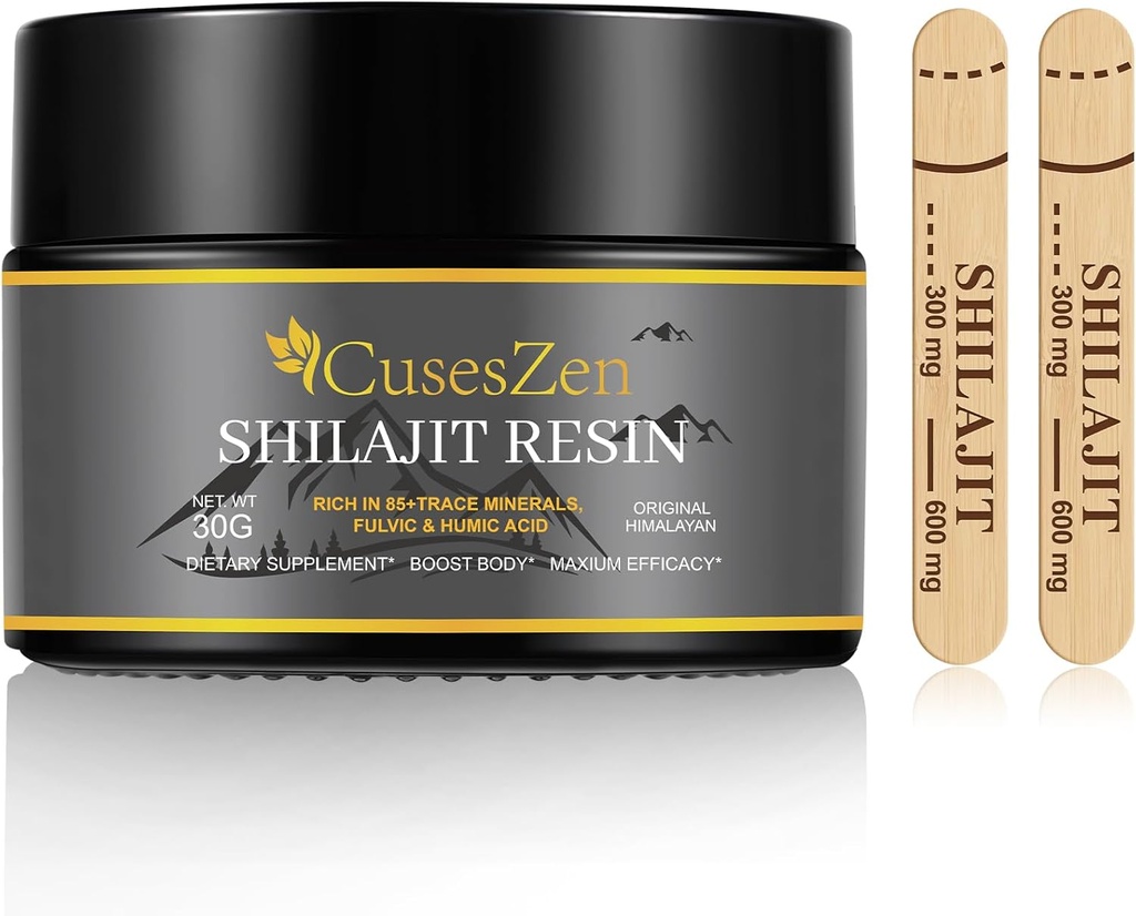 Shilajit Himalayan Organic Shilajit Resin, 600mg Max Strength Natural Organic Shilajit Supplément avec l'acide fulvic et 85+ Trace Minerals pour l'énergie, l'immunité, la puissance cérébrale, 30 Grams (Caramael Aromatisé)